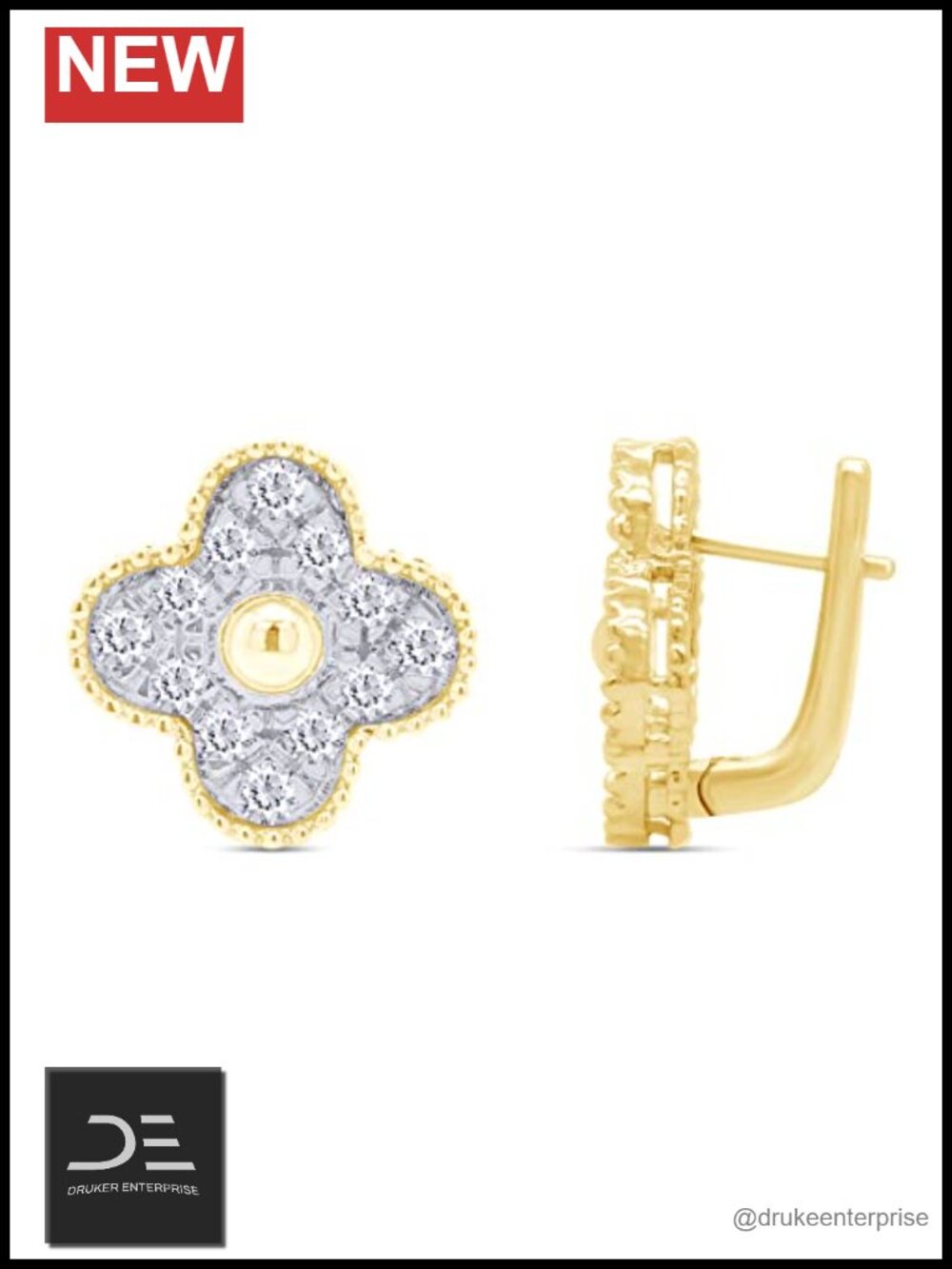 1 Carat Moissanite Flower Stud Earrings 14k Gold Plated 925 Sterling Silver